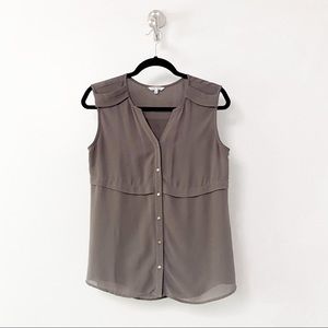 Naked Zebra Casual Spring Career Preppy Chic Button Down Sleeveless Neutral Top